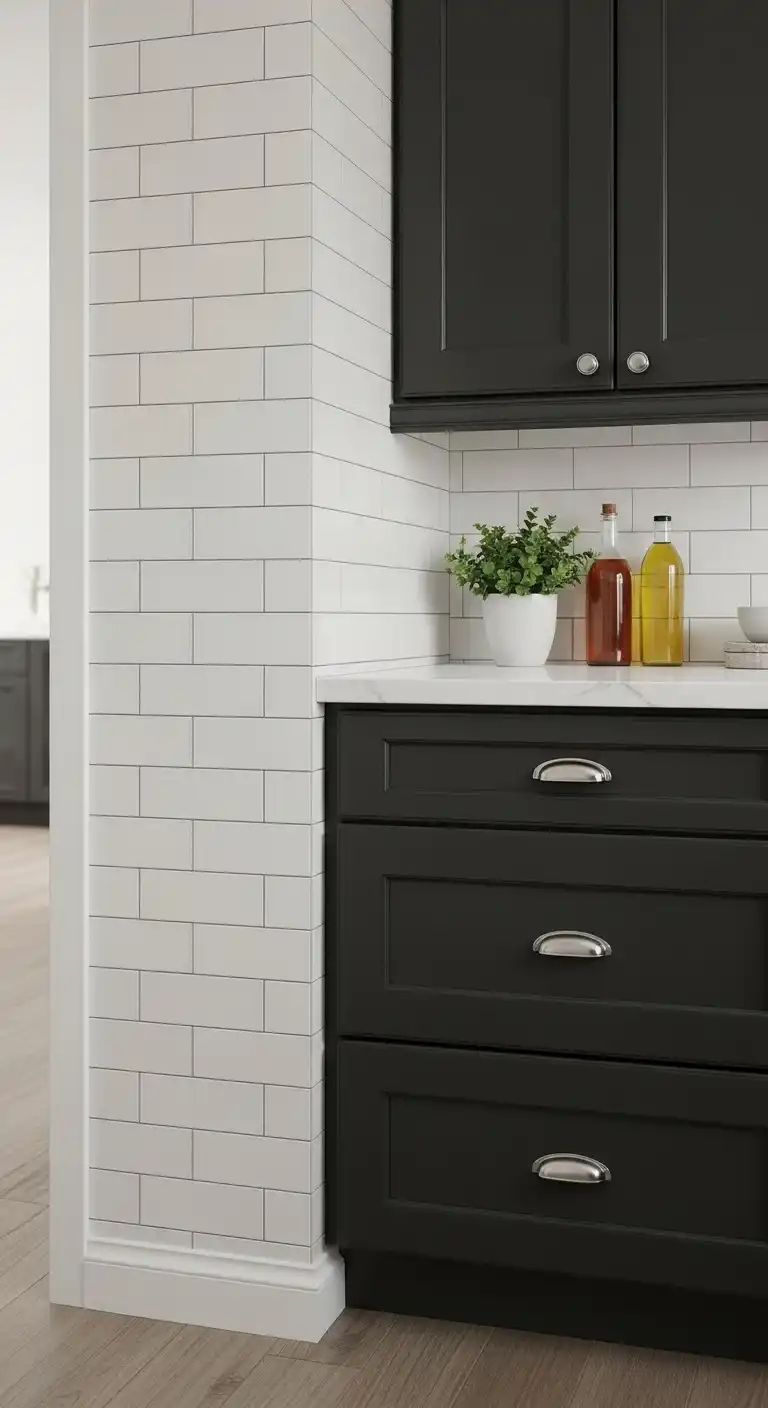 21 Elegant Kitchen Backsplash Designs with Dark Cabinets 13 12 Vertical Stacked Subway Tiles