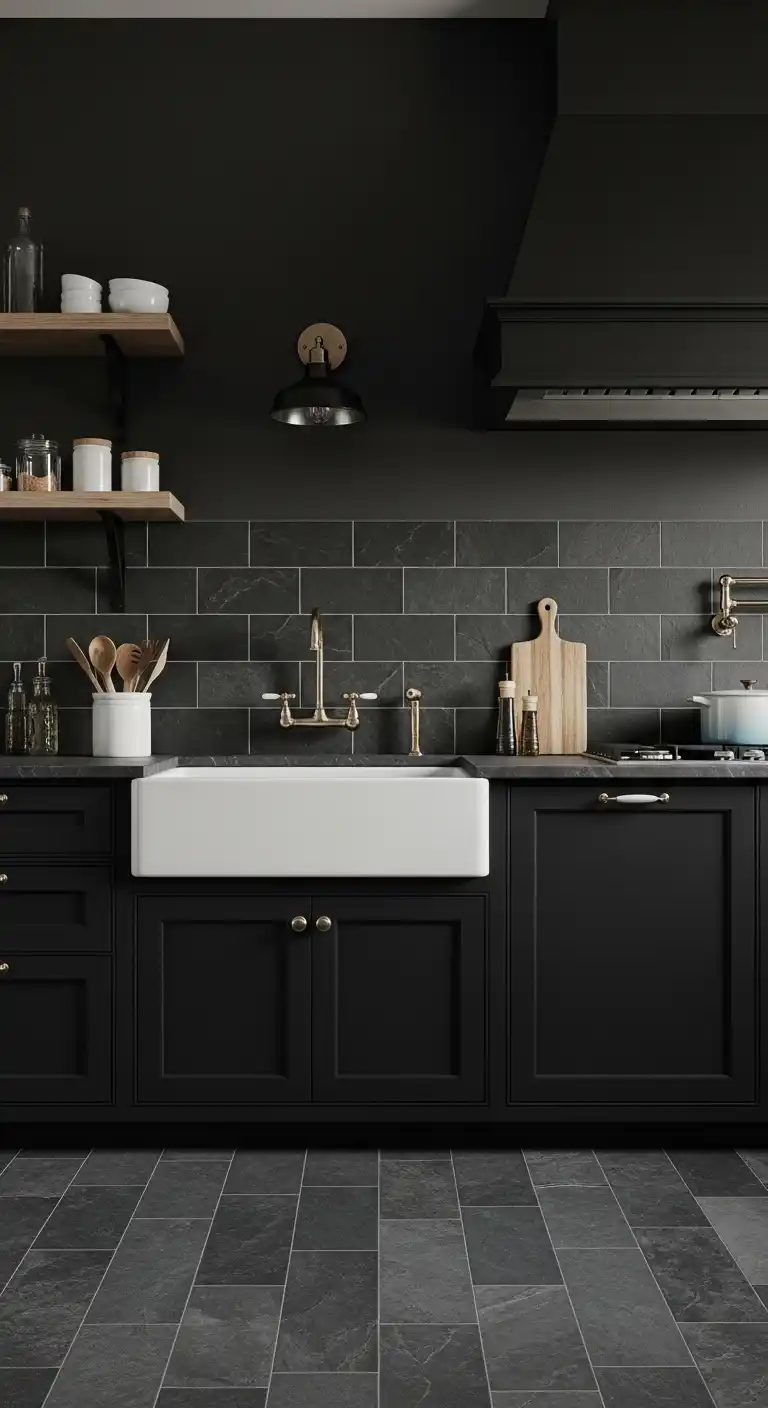 21 Elegant Kitchen Backsplash Designs with Dark Cabinets 14 13 Dark Slate Tiles