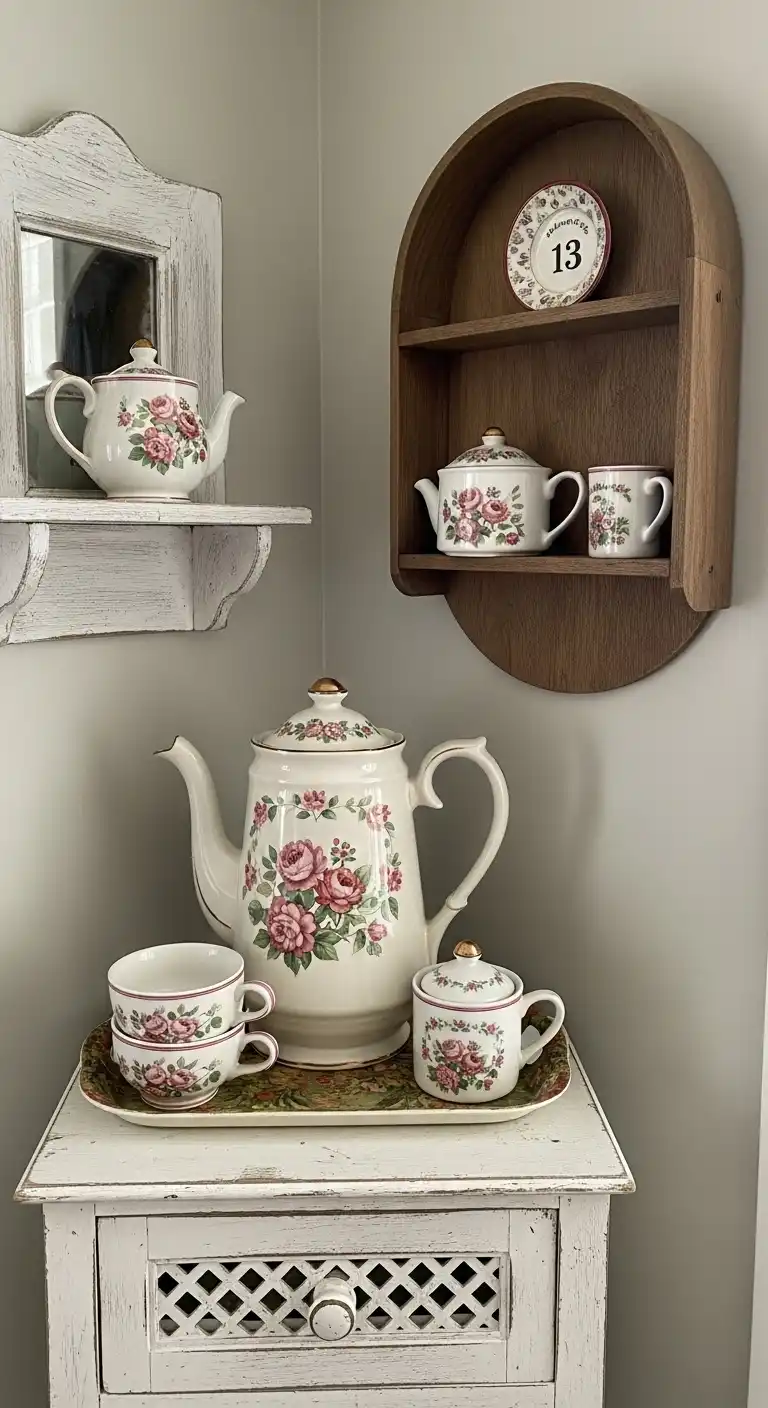 20 Inviting Kitchen Counter Corner Decor Ideas 14 13 Vintage Teapot Display
