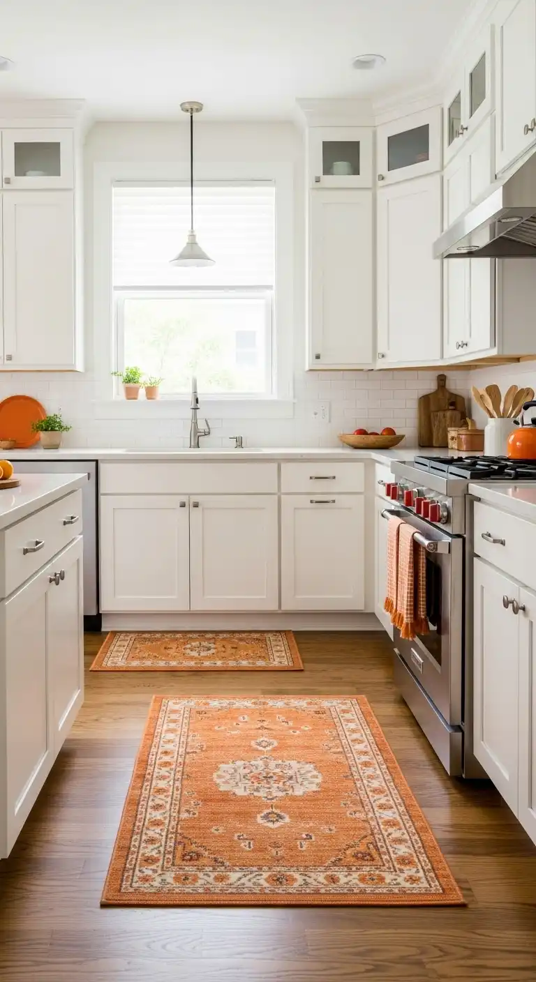 17 Stunning Orange Oak Cabinet Makeover Ideas 15 14 Add a Rug with Orange Tones