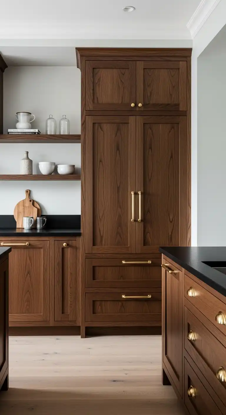 Kitchen with Black Color Countertop: 17 Stunning Ideas for a Bold Look 15 14 Complement with Dark Wood Cabinetry