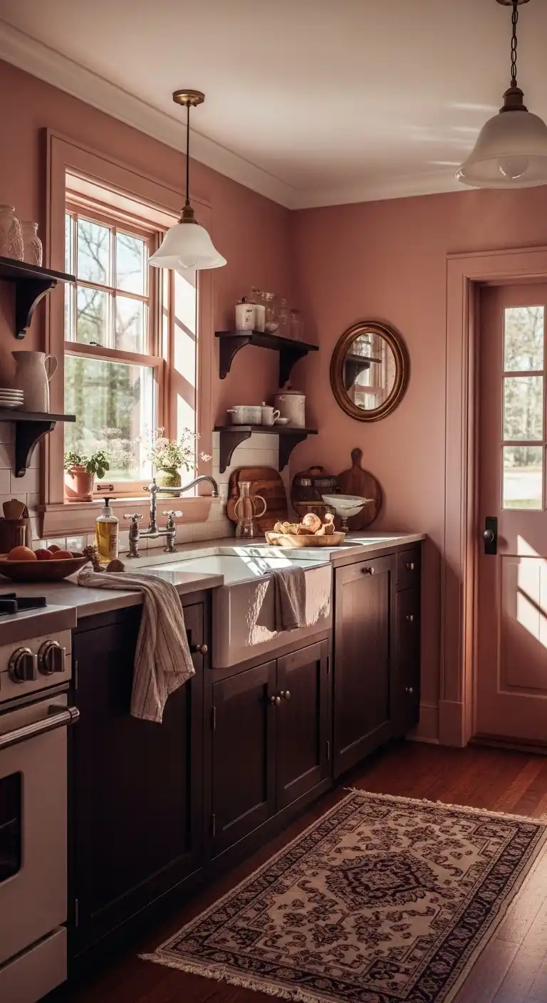 19 Elegant Kitchen Color Aesthetic Inspirations 15 14 Dusty Rose Dark Wood