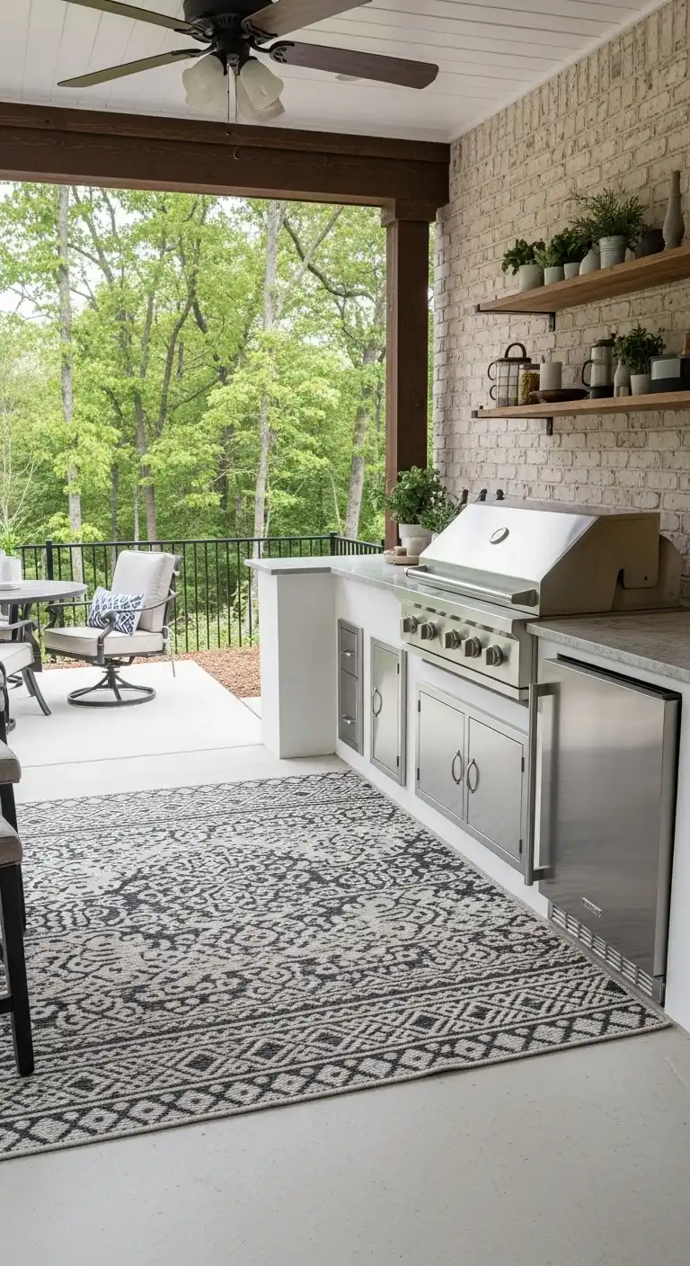 19 Practical Cheap Outdoor Kitchen Ideas to Transform Your Patio Space 15 14 Use Outdoor Rugs to Define the Space