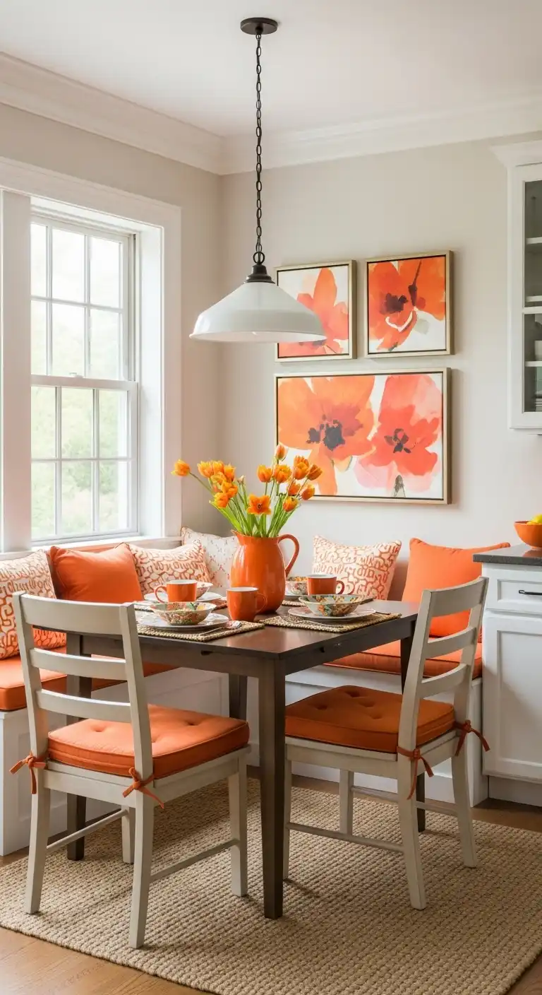 17 Stunning Orange Oak Cabinet Makeover Ideas 16 15 Create a Breakfast Nook with Orange Accents