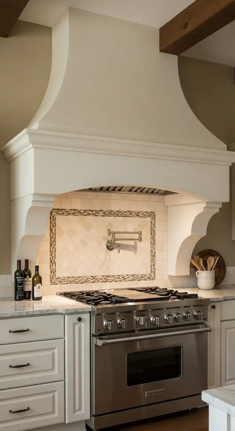 33 Elegant French Countryside Kitchen Ideas with Timeless Appeal 17 16 Large Range Hood