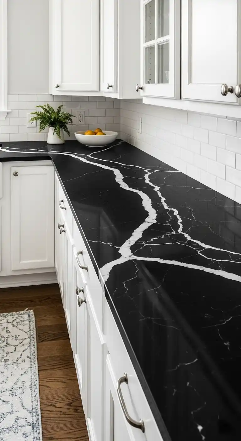 Kitchen with Black Color Countertop: 17 Stunning Ideas for a Bold Look 17 16 Low Maintenance Black Quartz
