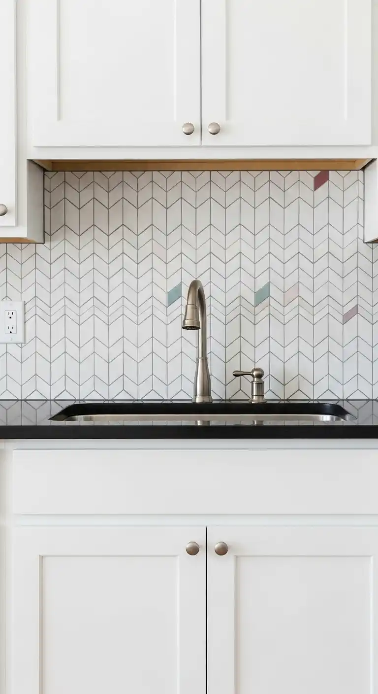 Kitchen Backsplash Ideas With White Cabinets: 28 Ways to Add Texture 17 16. Mini Chevron Tile