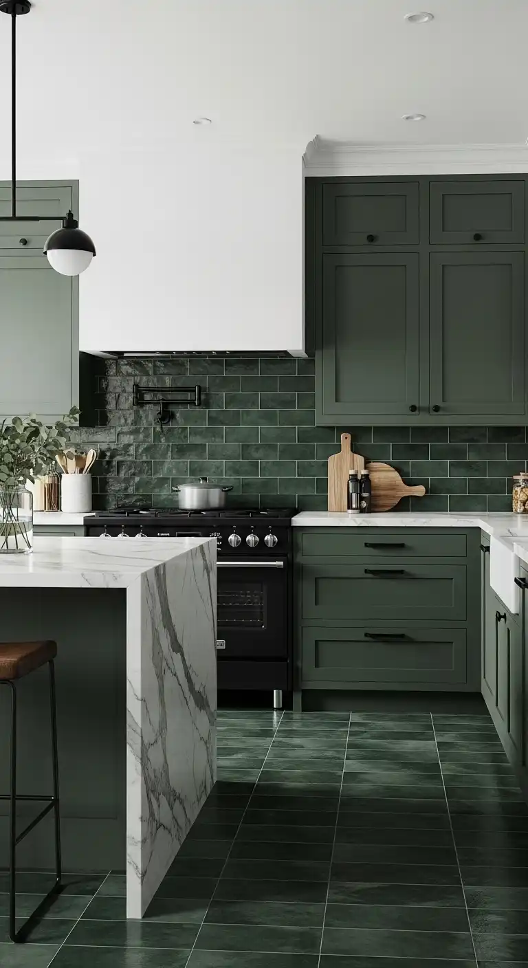 Kitchen with Black Color Countertop: 17 Stunning Ideas for a Bold Look 18 17 Black and White with Marbled Island
