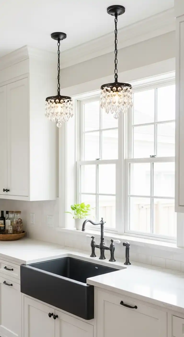 19 Stylish Kitchen Lighting Ideas Above Sink for a Brighter Space 18 17 Crystal Mini Chandeliers