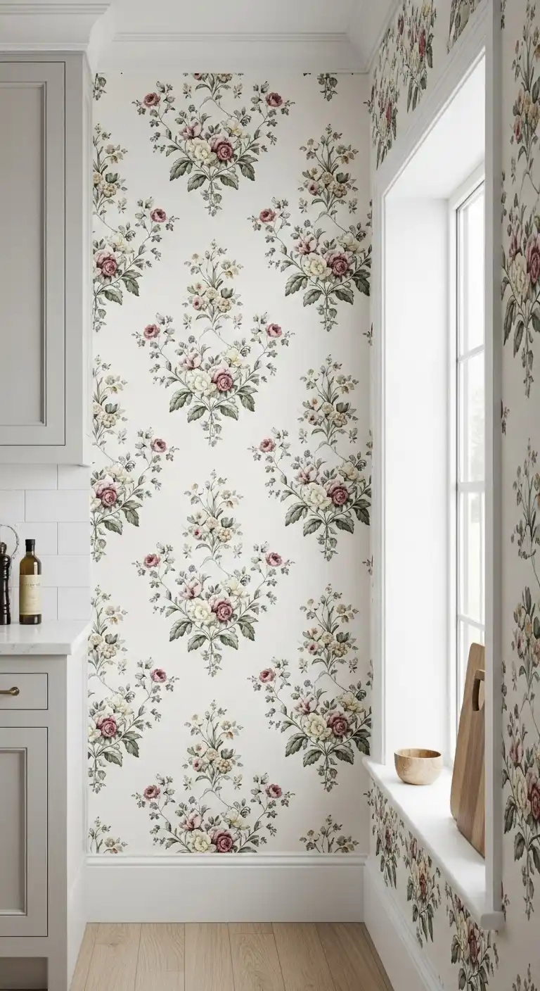 21 Elegant French Chateau Kitchen Ideas That Redefine Rustic Luxury 18 17 Floral Wallpaper for Subtle