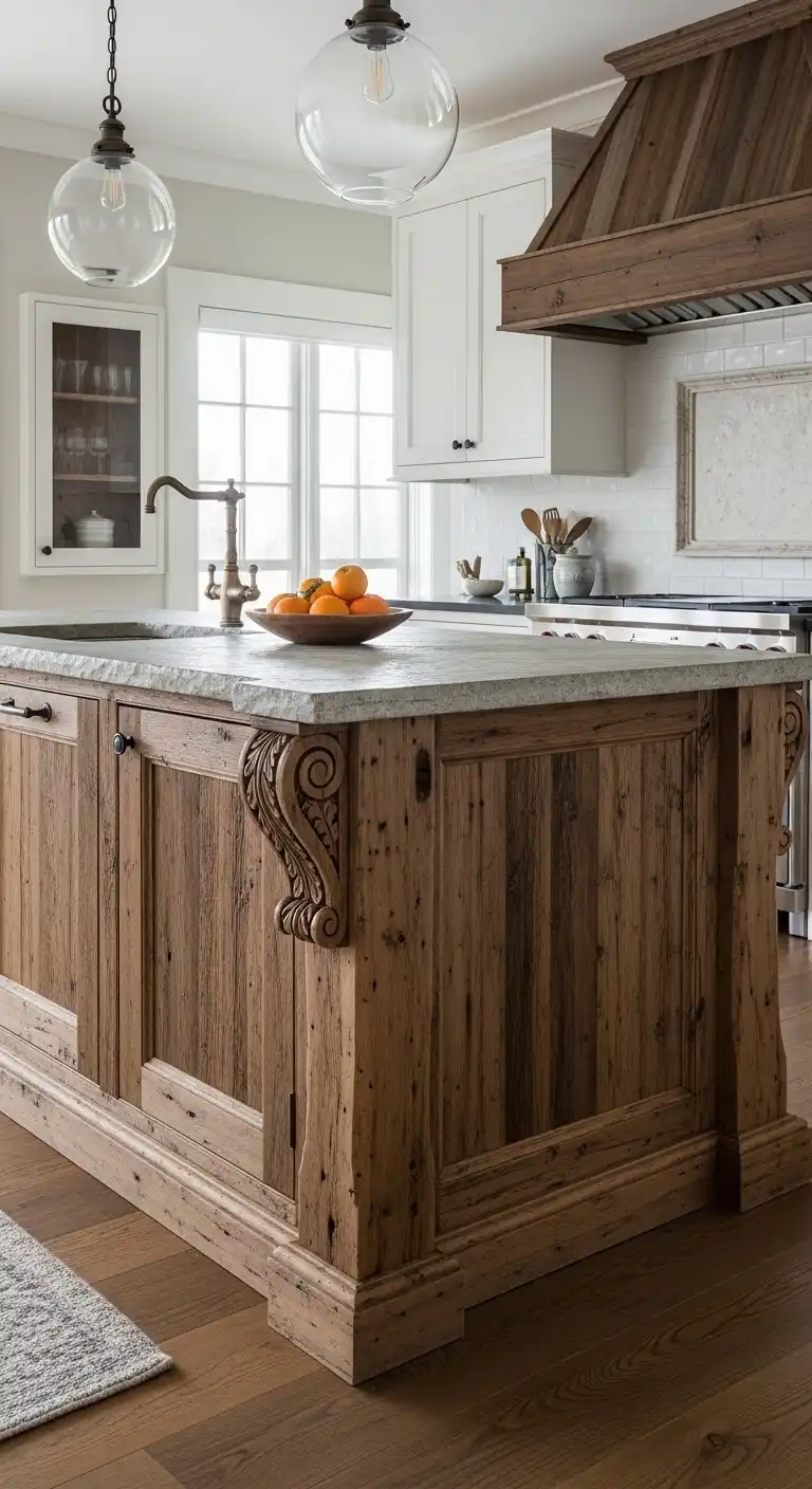 21 Elegant French Chateau Kitchen Ideas That Redefine Rustic Luxury 20 19 Rustic Wood Island with Stone Top