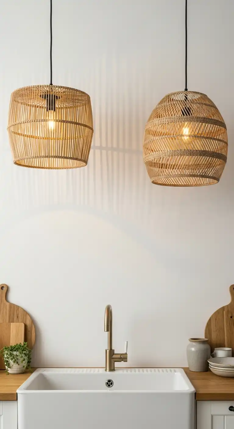 19 Stylish Kitchen Lighting Ideas Above Sink for a Brighter Space 19 18) Bamboo or Rattan Pendants