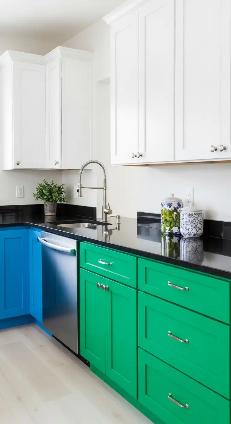 Kitchen with Black Color Countertop: 17 Stunning Ideas for a Bold Look 3 2 Black Countertops with Colorful Cabinetry