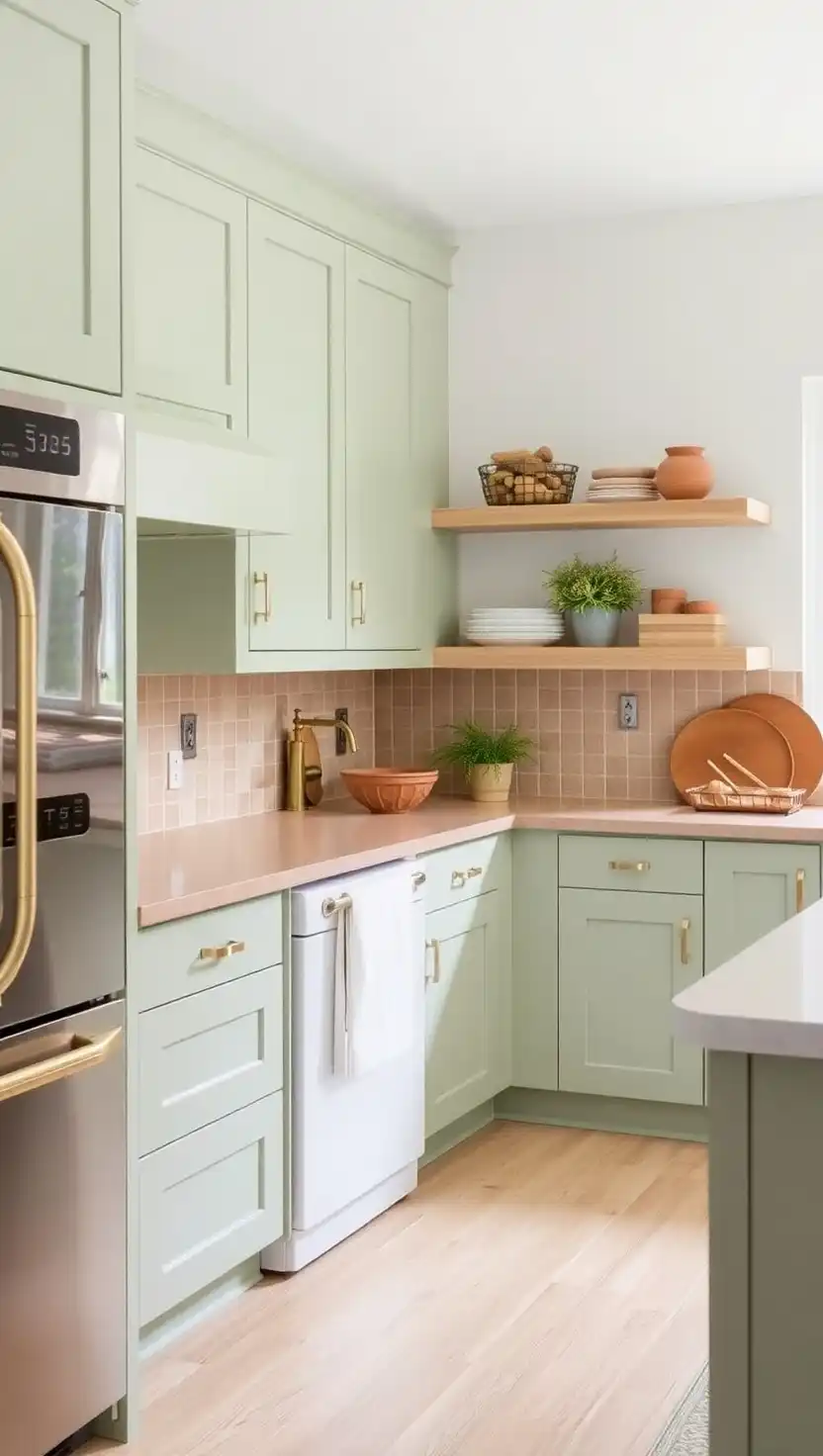 19 Elegant Kitchen Color Aesthetic Inspirations 3 2 Soft Sage Green Natural Wood
