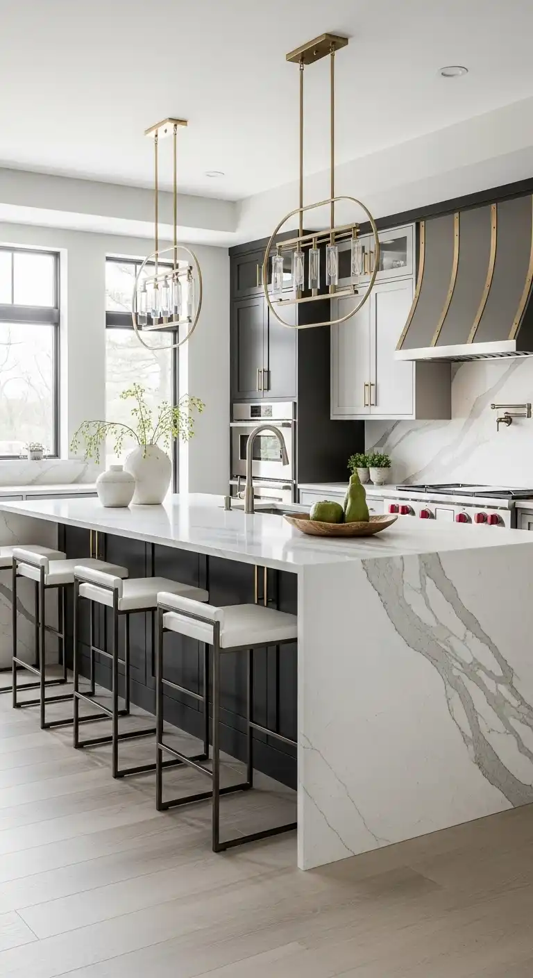 19 Modern Luxury Kitchen Inspirations You'll Love 3 2 Statement Waterfall Islands