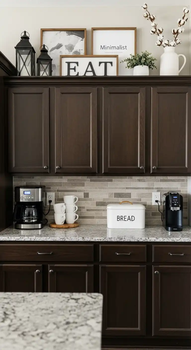 Above Kitchen Cabinet Decor Ideas: 21 Creative Styling Tips 3 2. Minimalist Framed Prints