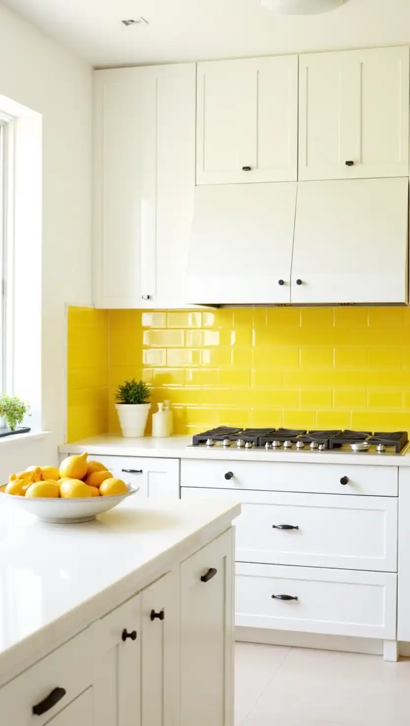 Kitchen Backsplash Ideas With White Cabinets: 28 Ways to Add Texture 3 2. Yellow Tile