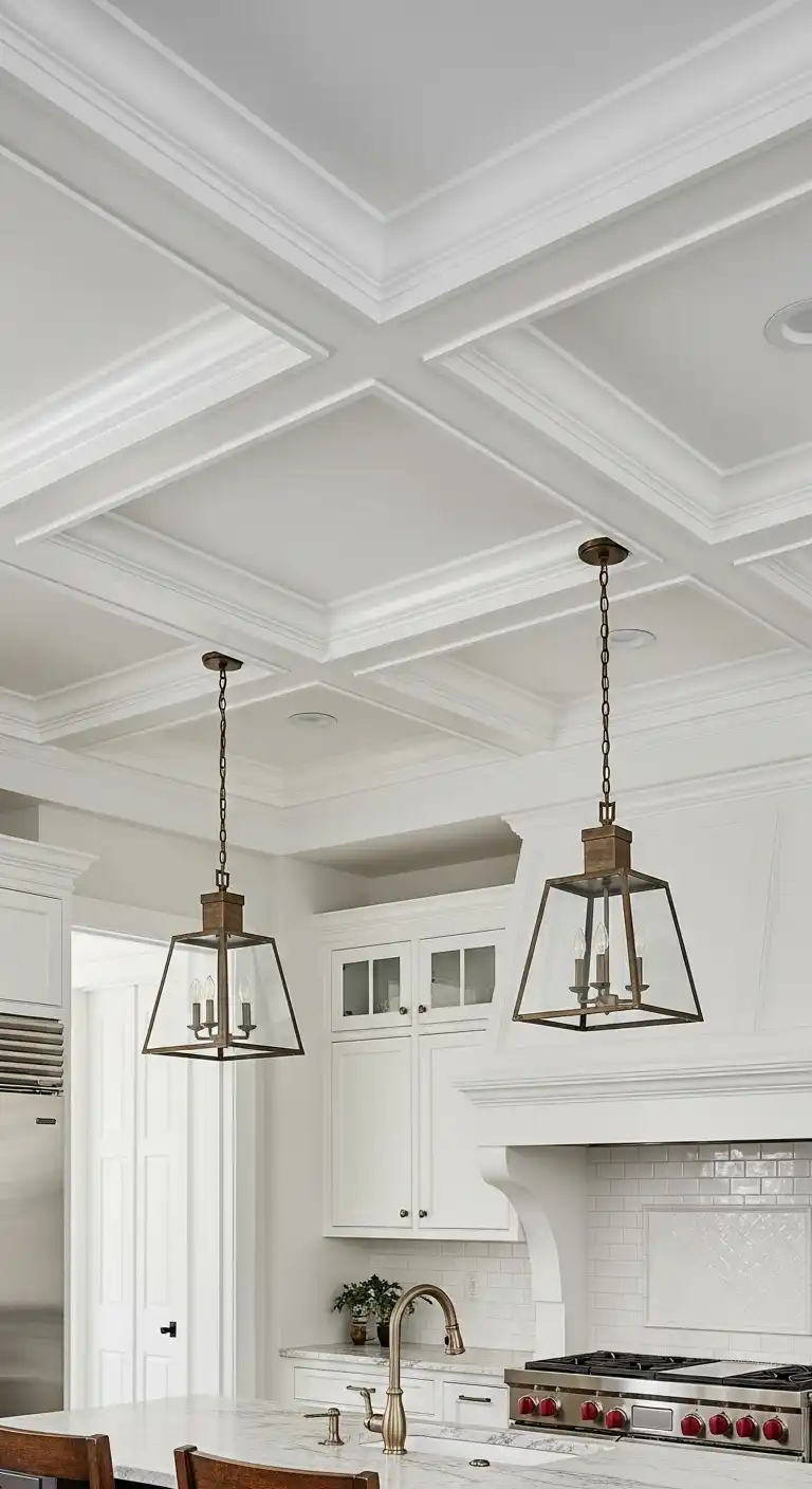 33 Elegant French Countryside Kitchen Ideas with Timeless Appeal 24 23 Coffered Ceiling
