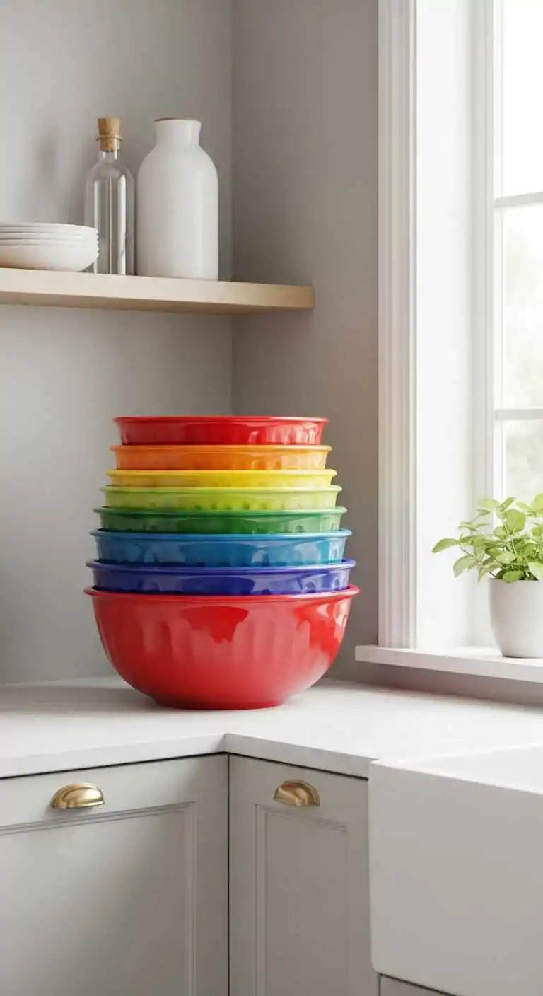 21 Inviting Kitchen Counter Corner Decor Ideas 27 26 Colorful Mixing Bowls