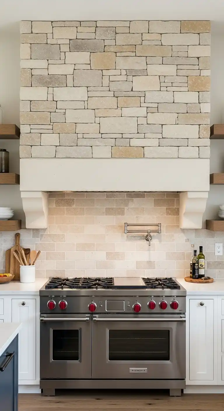 33 Elegant French Countryside Kitchen Ideas with Timeless Appeal 27 26 Stone Accent Wall