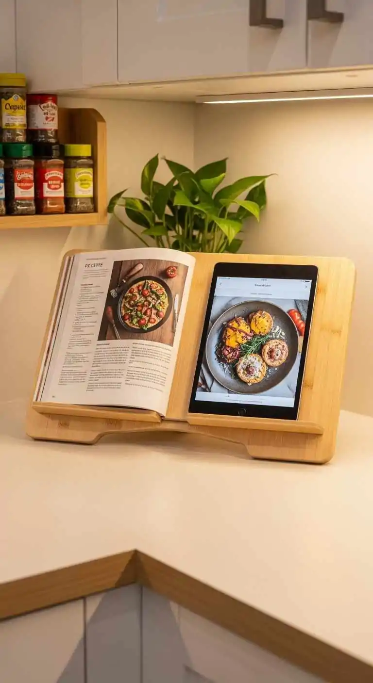 21 Inviting Kitchen Counter Corner Decor Ideas 28 27 Cookbook and Tablet Holder Combo