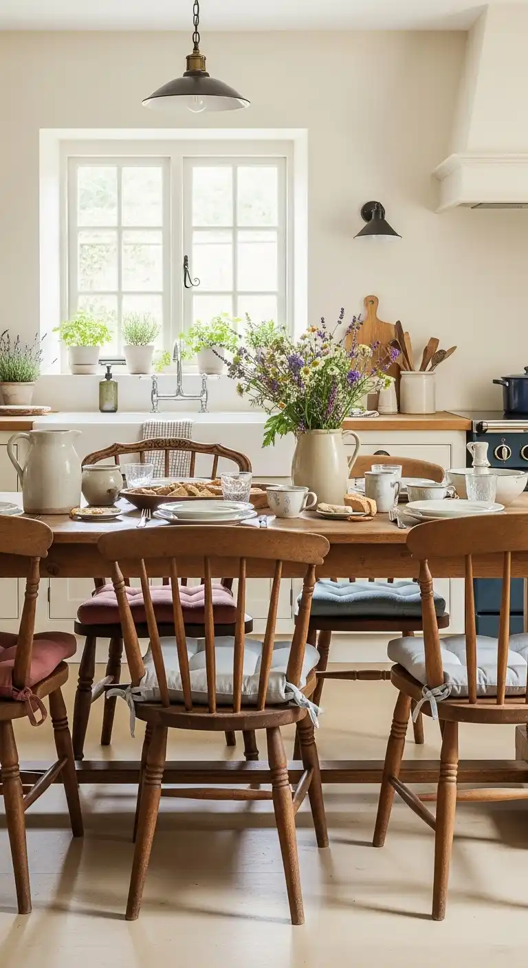 33 Elegant French Countryside Kitchen Ideas with Timeless Appeal 28 27 Mismatched Chairs