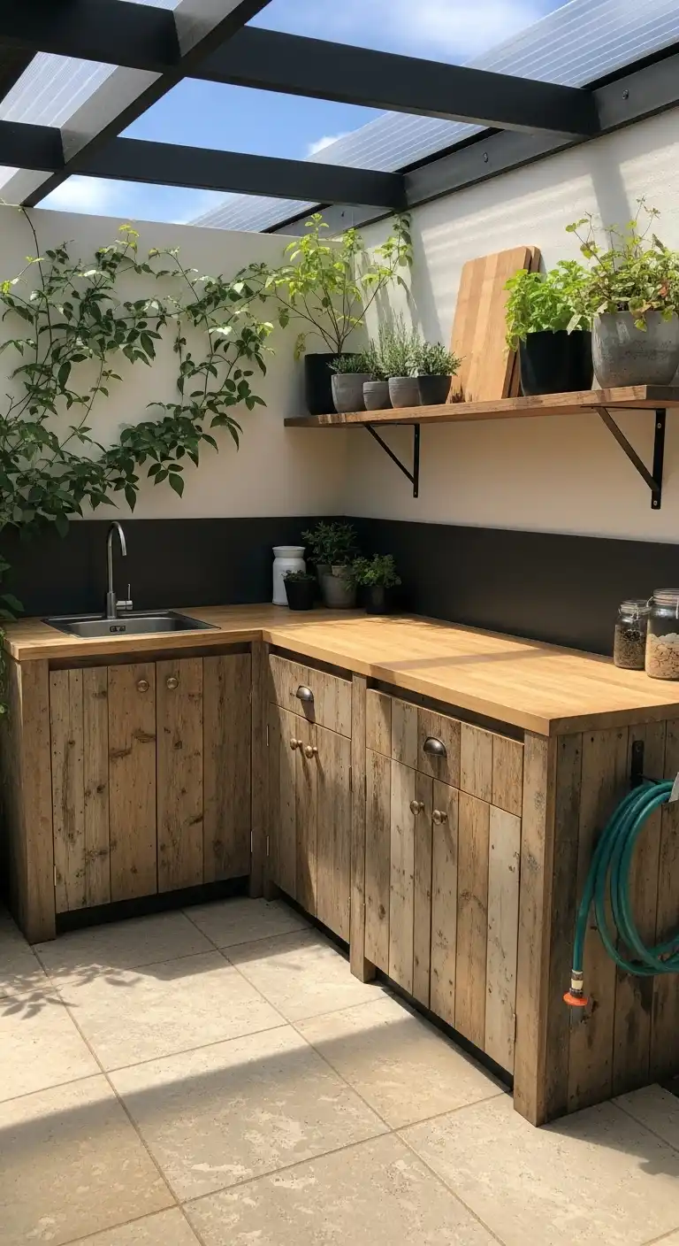 28. Outdoor Kitchen by the House Wall