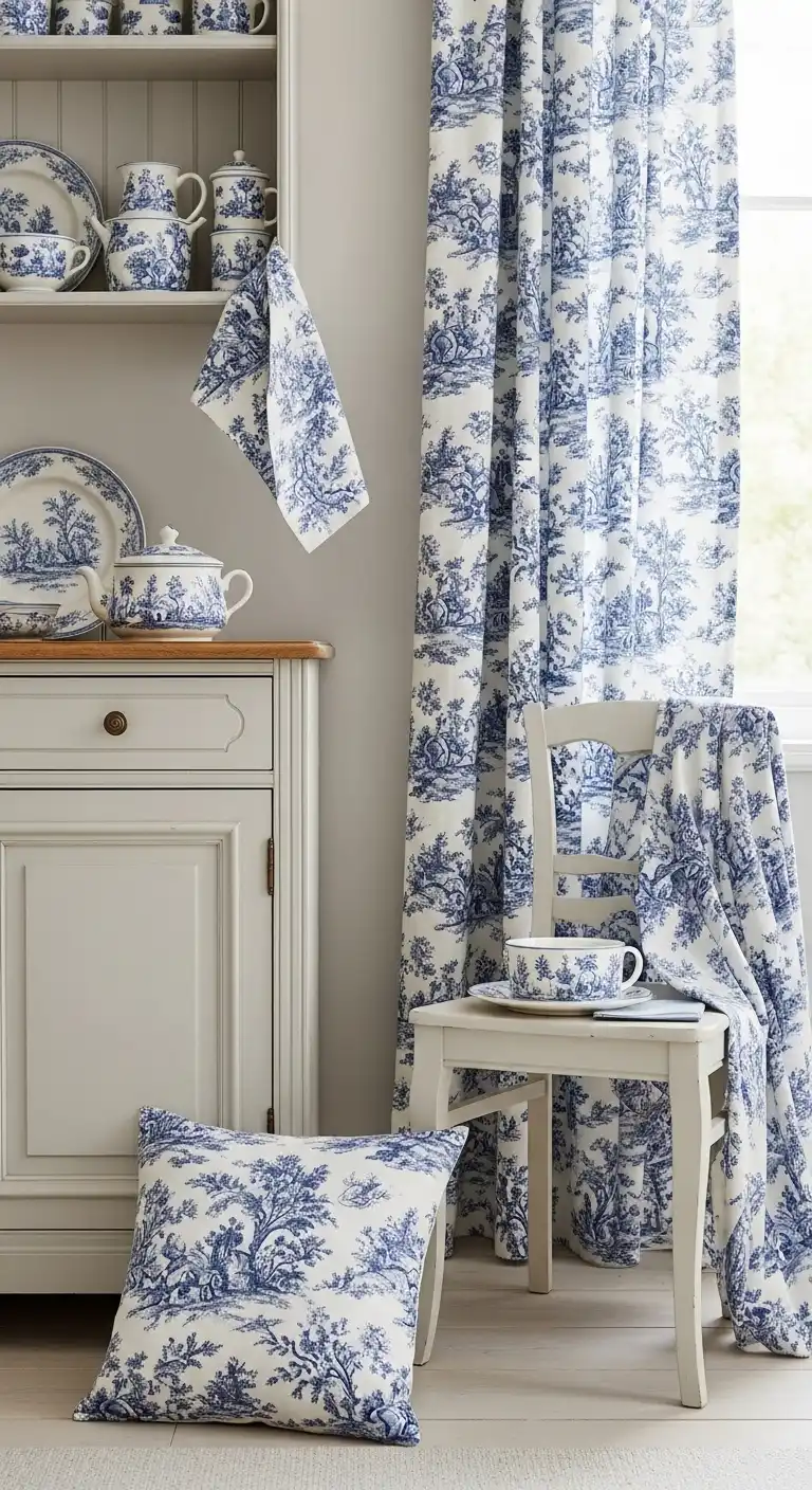 33 Elegant French Countryside Kitchen Ideas with Timeless Appeal 30 29 Toile Fabrics