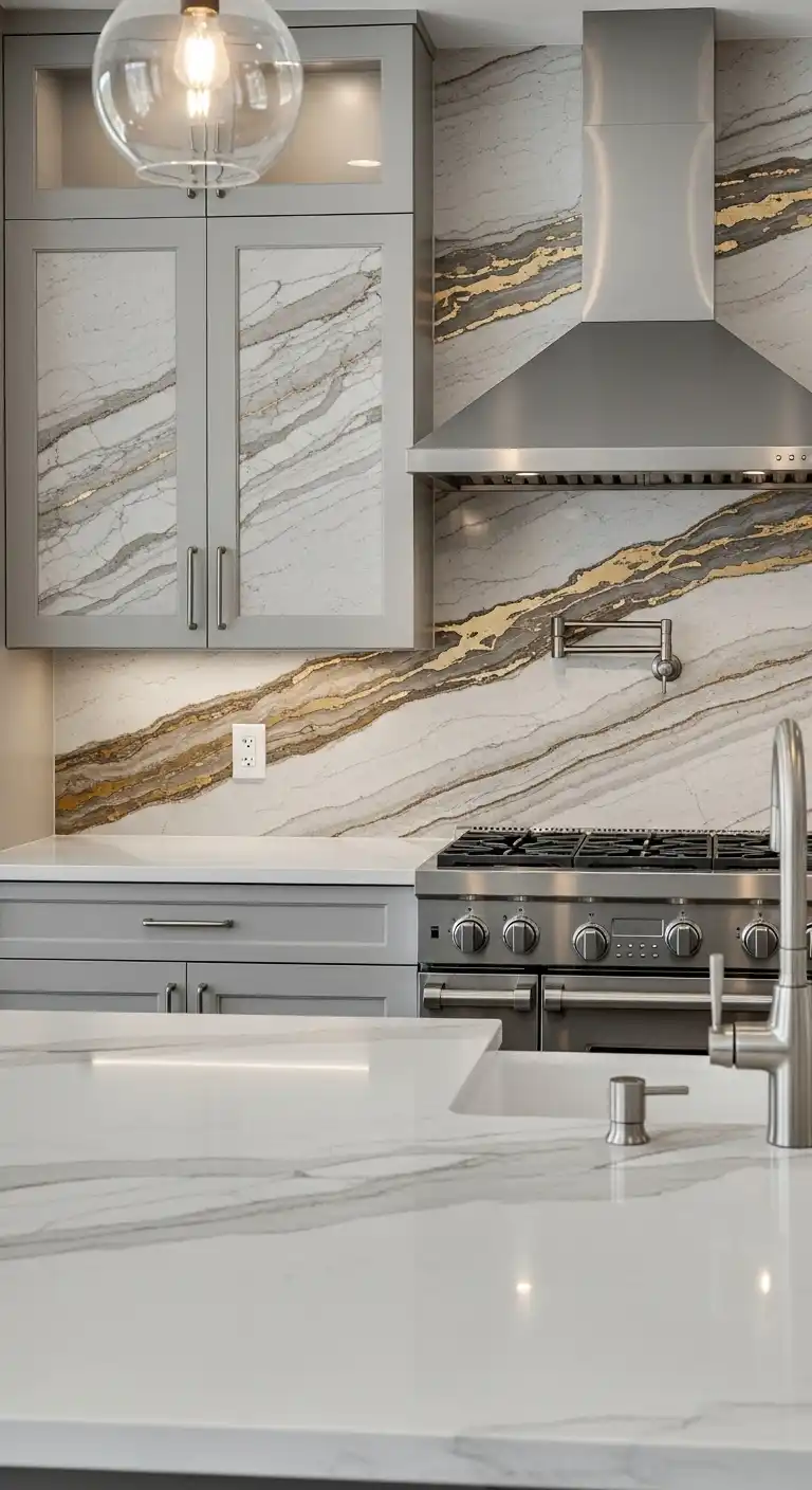 17 Sleek Kitchen Stone Backsplash Designs for a Contemporary Feel 4 3 Quartzite with Metallic Inlays