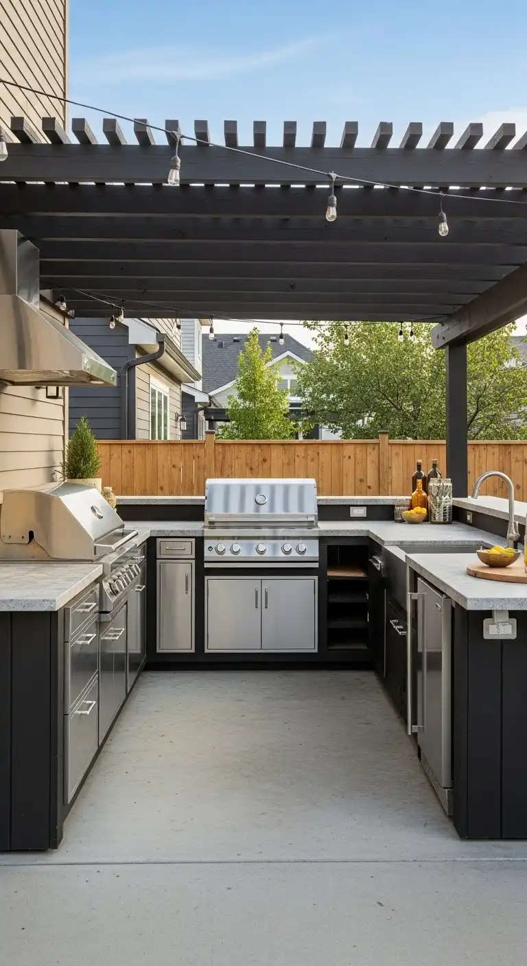 30 Functional Backyard Outdoor Kitchen Layouts You'll Love 5 4 Galley Style Outdoor Kitchen