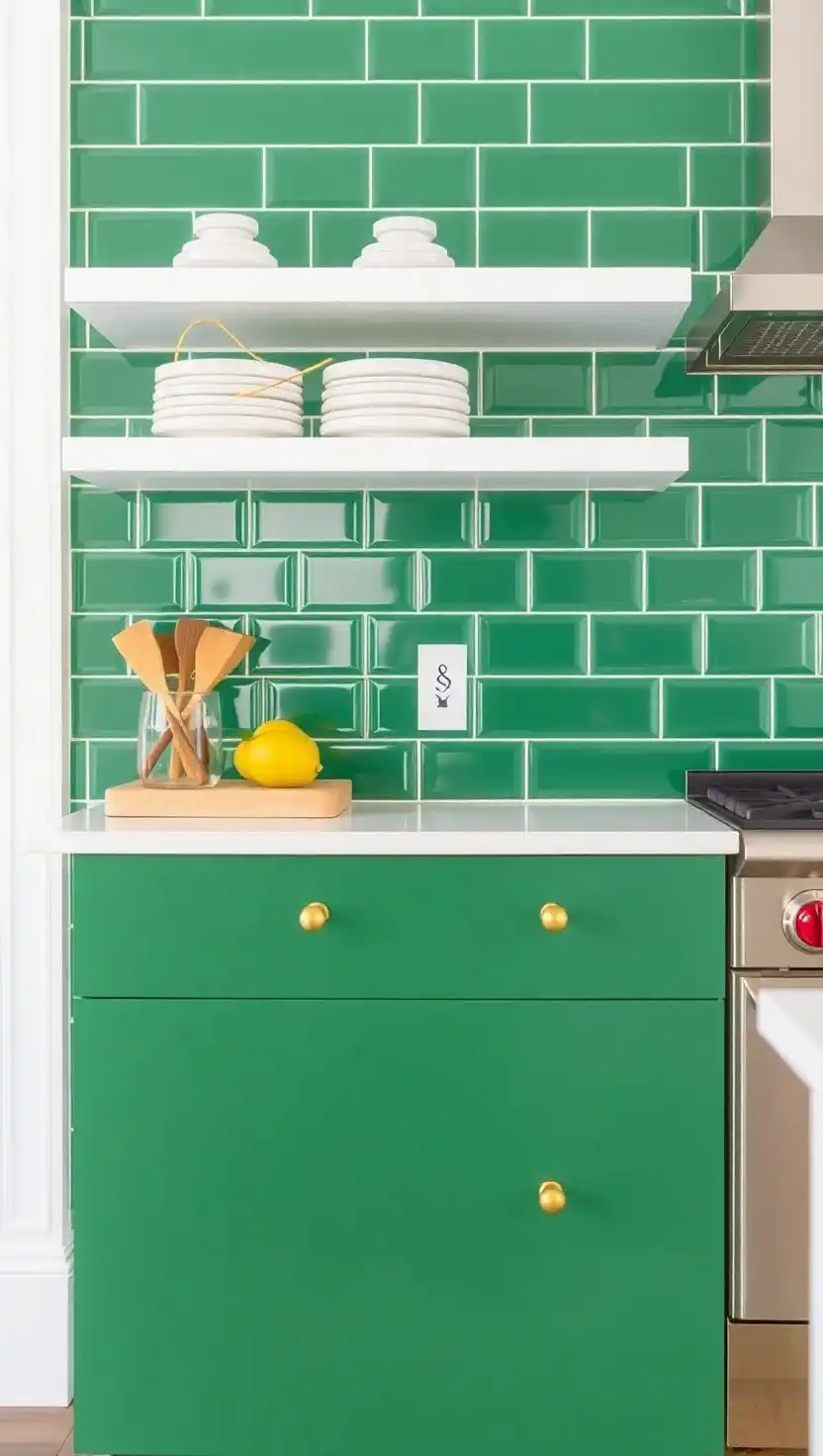 15 Stylish Kitchen Backsplash Designs with Subway Tile 5 4 Glossy Green Subway Tiles