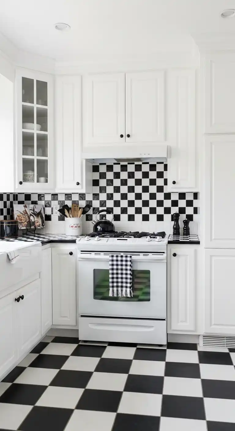Kitchen Backsplash Ideas With White Cabinets: 28 Ways to Add Texture 5 4. Checkerboard Tile