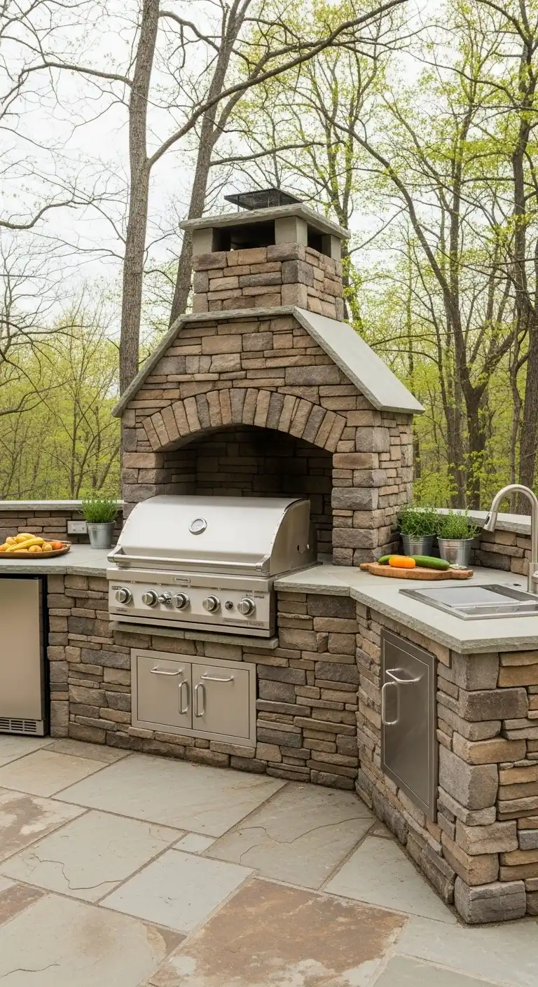 30 Functional Backyard Outdoor Kitchen Layouts You'll Love 7 6 Rustic Stone BBQ Station