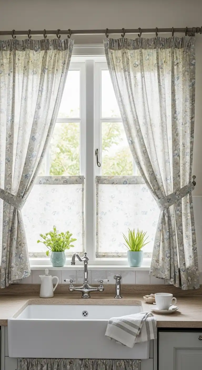 33 Elegant French Countryside Kitchen Ideas with Timeless Appeal 8 7 Floral Curtains