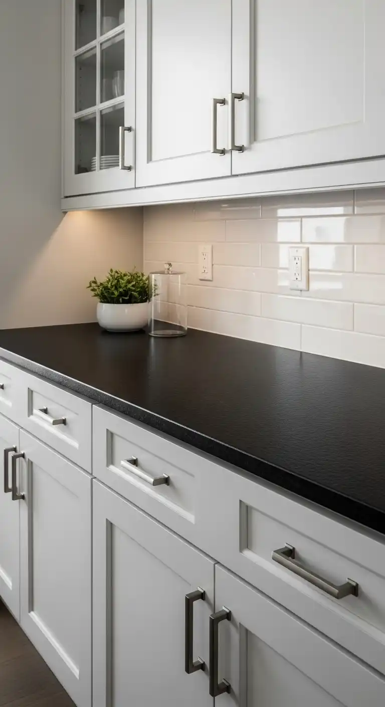 Kitchen with Black Color Countertop: 17 Stunning Ideas for a Bold Look 9 8 Leathered Black Granite