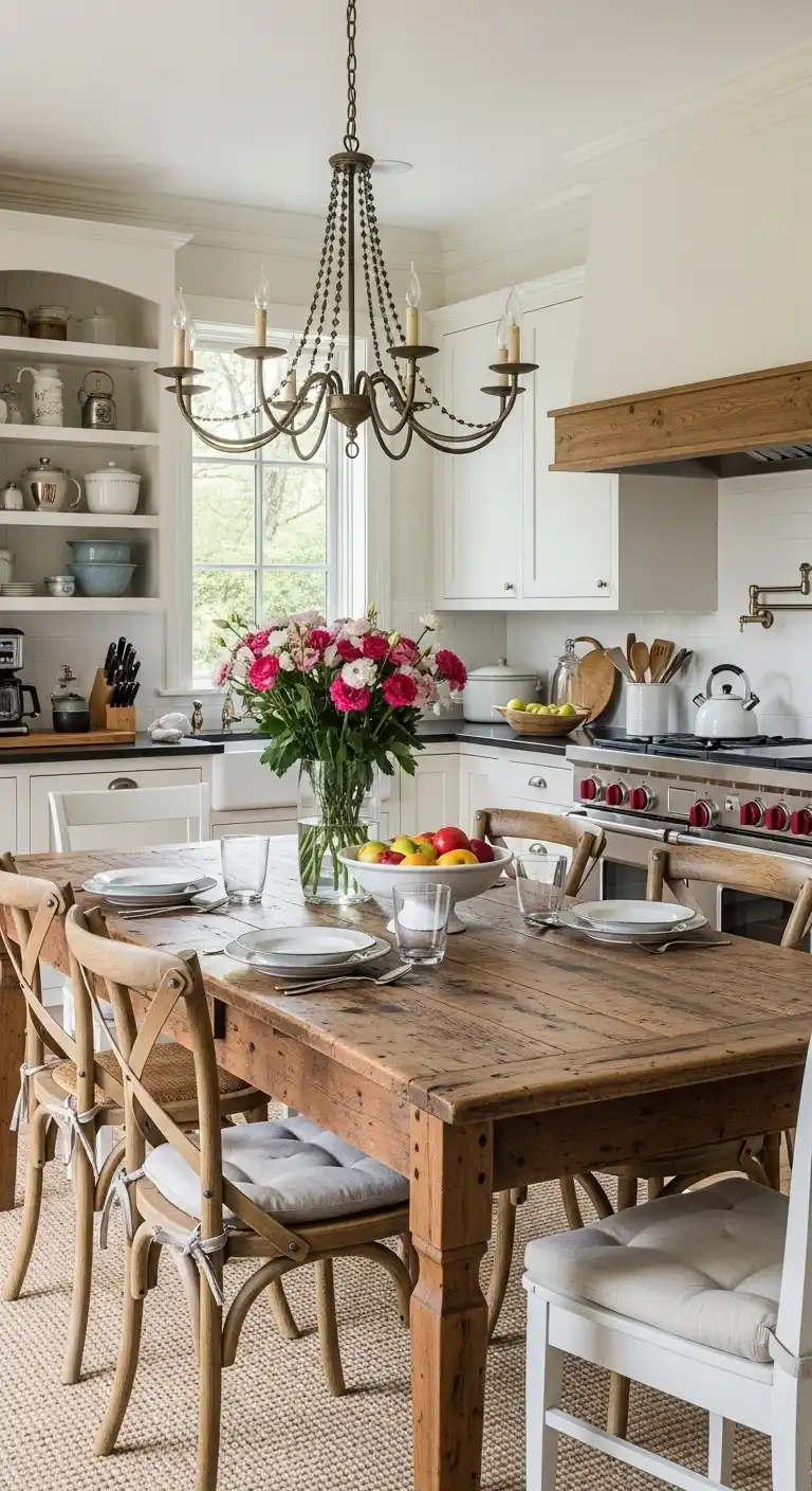 33 Elegant French Countryside Kitchen Ideas with Timeless Appeal 9 8 Reclaimed Wood Table