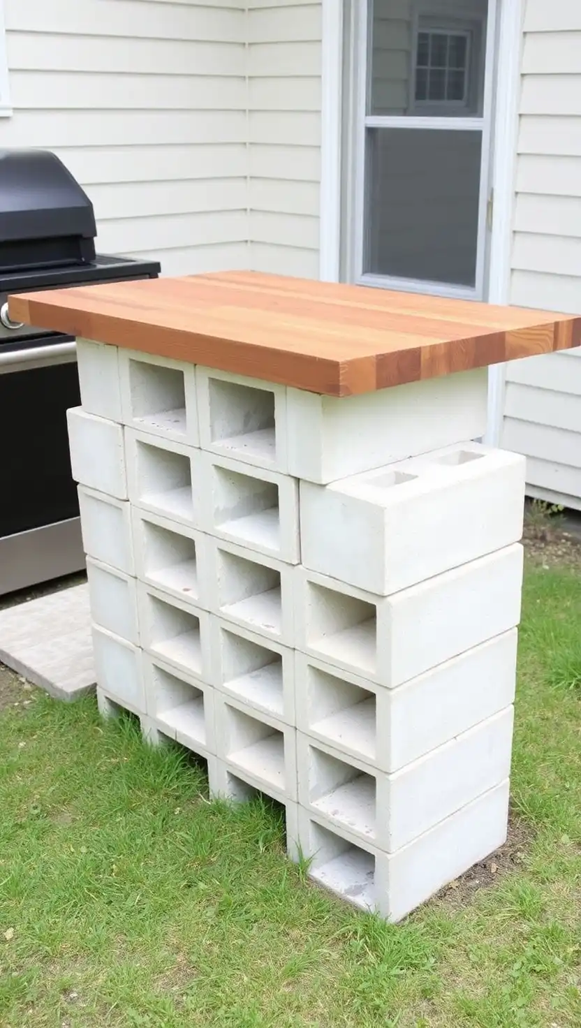 19 Practical Cheap Outdoor Kitchen Ideas to Transform Your Patio Space 9 8 Use Stacked Cinder Blocks for a Budget Island