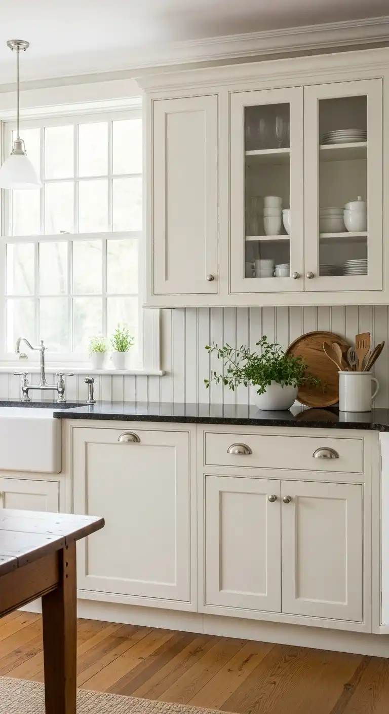 1) Classic Shaker-Style Cream Cabinets