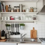 1) Install open shelving to keep essentials visible and accessible