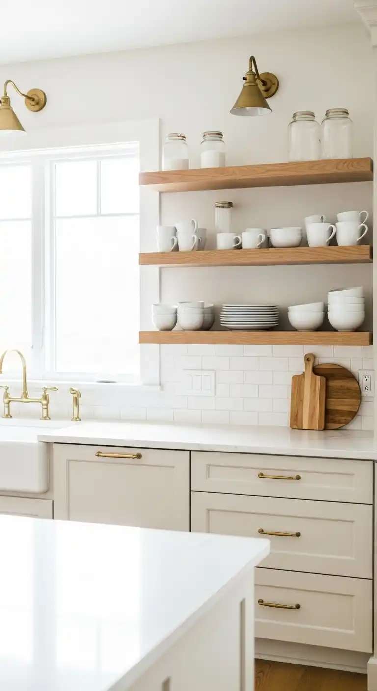 10) Cream Cabinets with Open Shelving