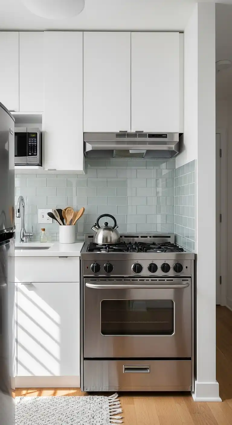 11) Apply light, reflective backsplash tiles to enhance brightness
