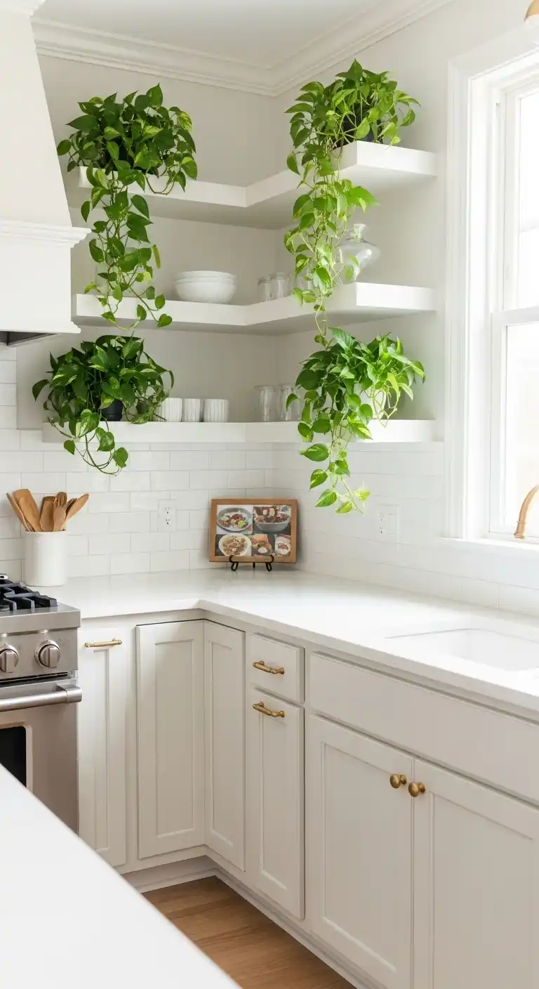 20) Cream Cabinets with Indoor Plants
