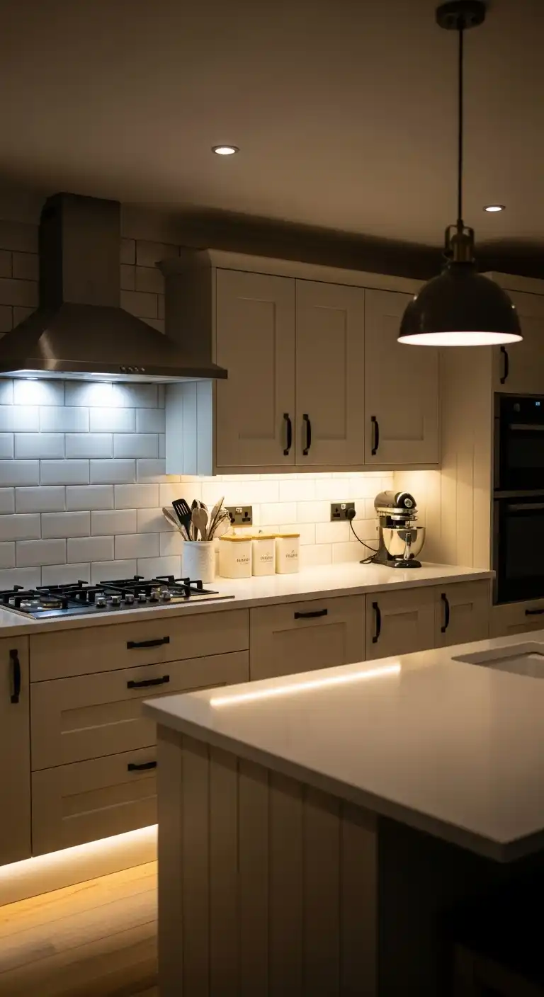 21) Cream Cabinets with LED Lighting