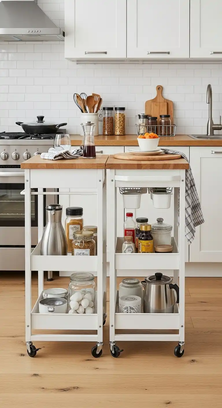 5) Choose slim rolling carts for mobile storage and extra counter space