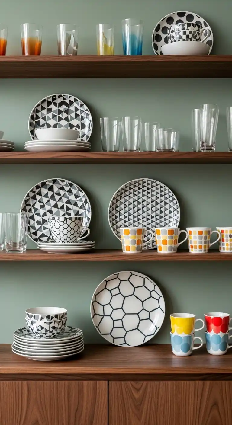 5. Stylish Geometric Crockery Displays