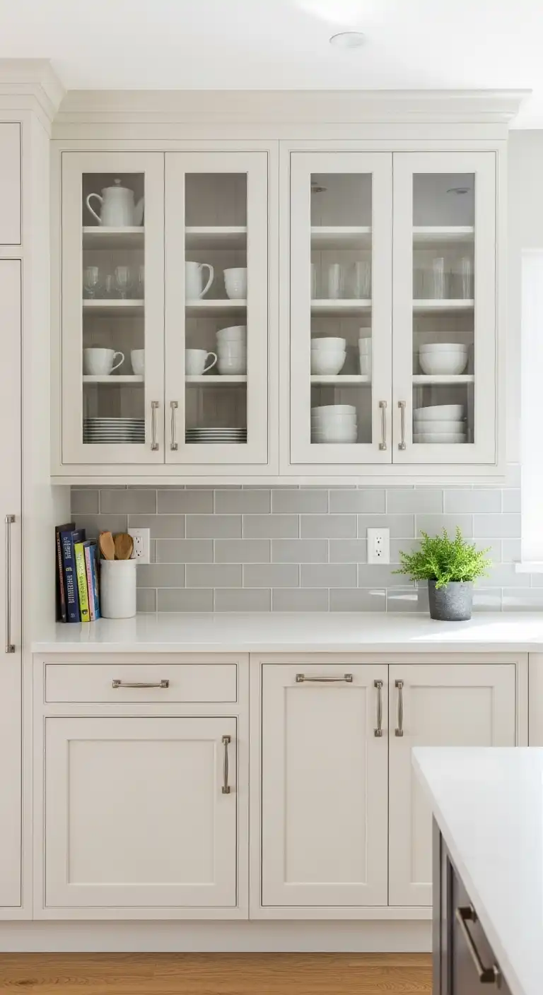 6) Cream Cabinets with Glass Fronts