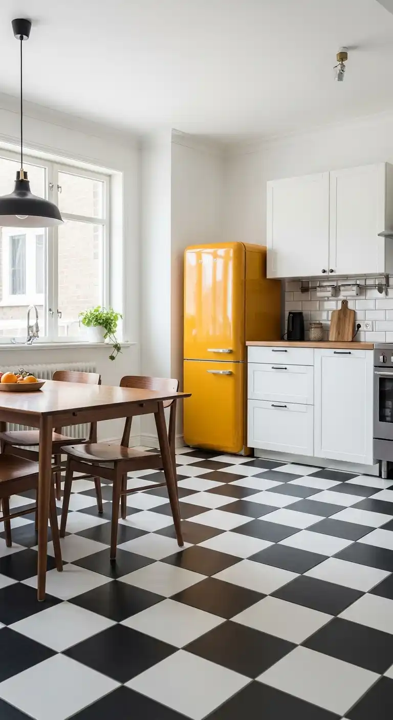 6. Retro Checkerboard Kitchen Flooring