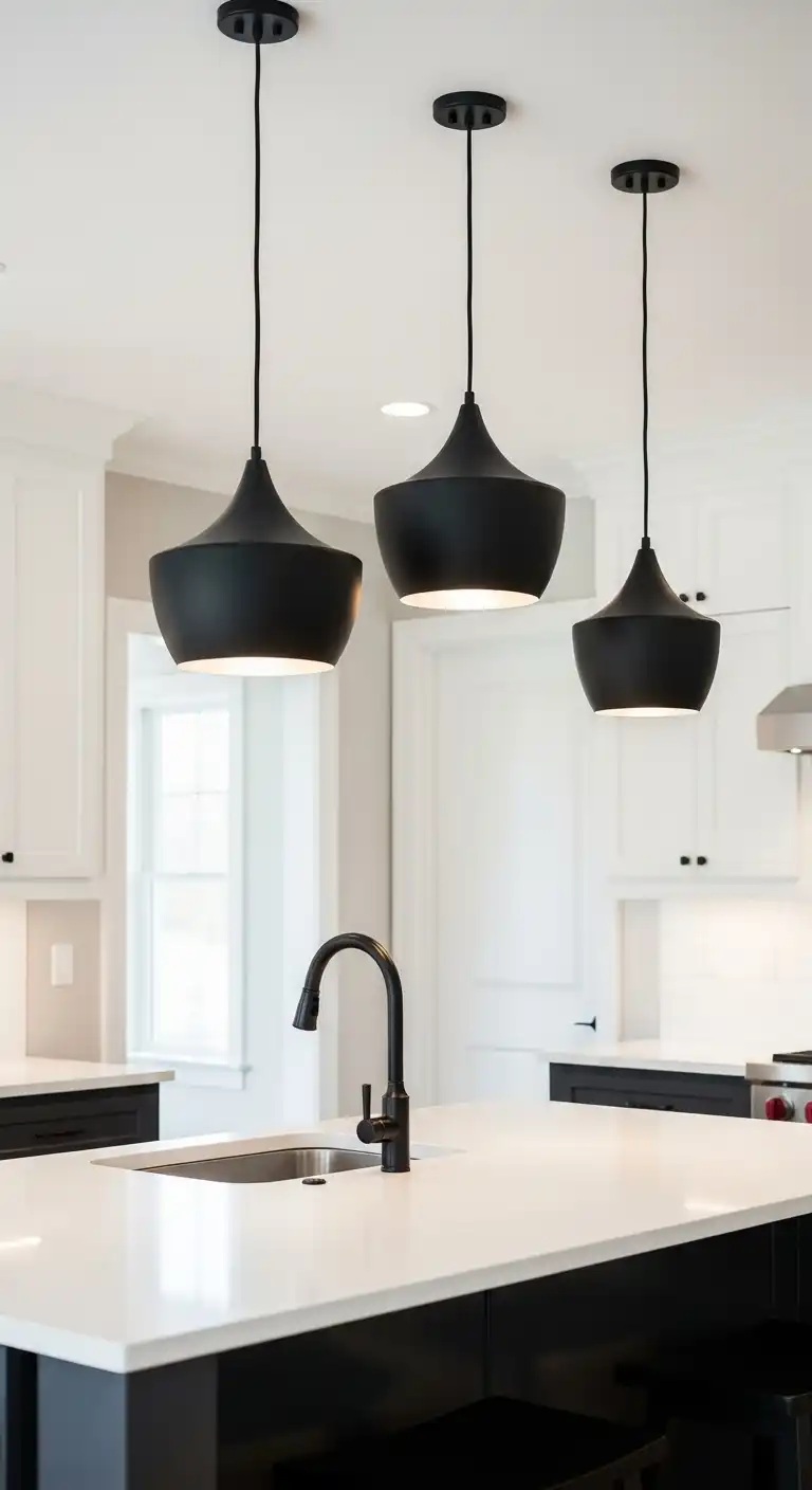 Contrasting black and white pendant lighting