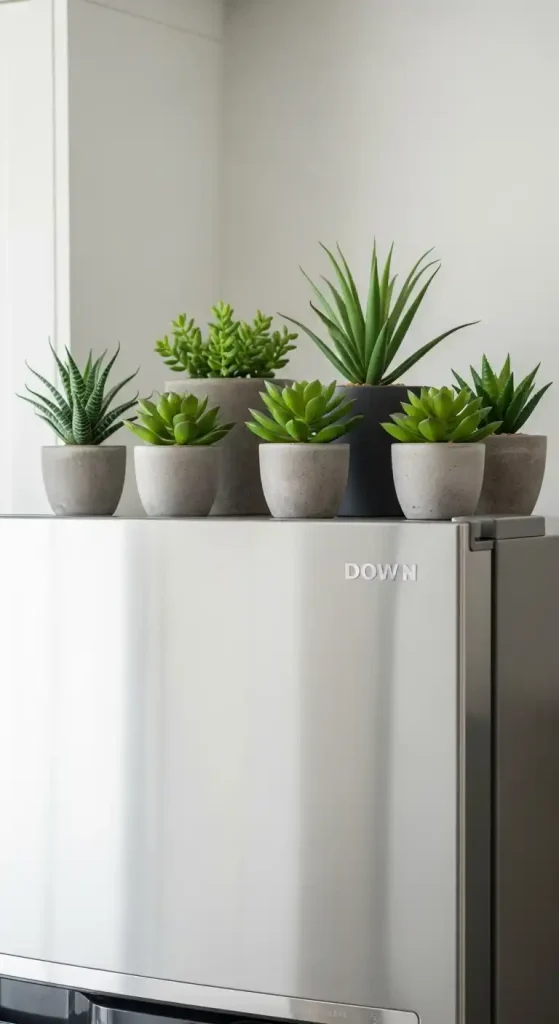 Potted faux succulents for low-maintenance greenery