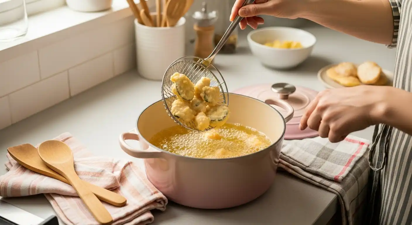 Steps for Deep Frying in Enamelled Cast Iron